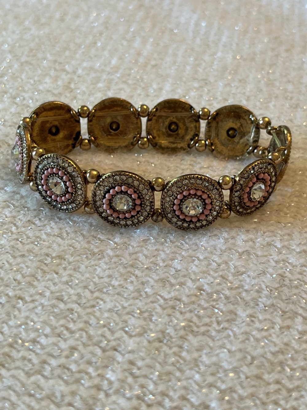 Gold-Tone Pink Beaded Disc Stretch Bracelet